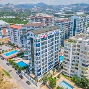 Меблированная двухуровневая квартира 2+1 на продажу в элитном жилом комплексе в Махмутларе, Аланья.